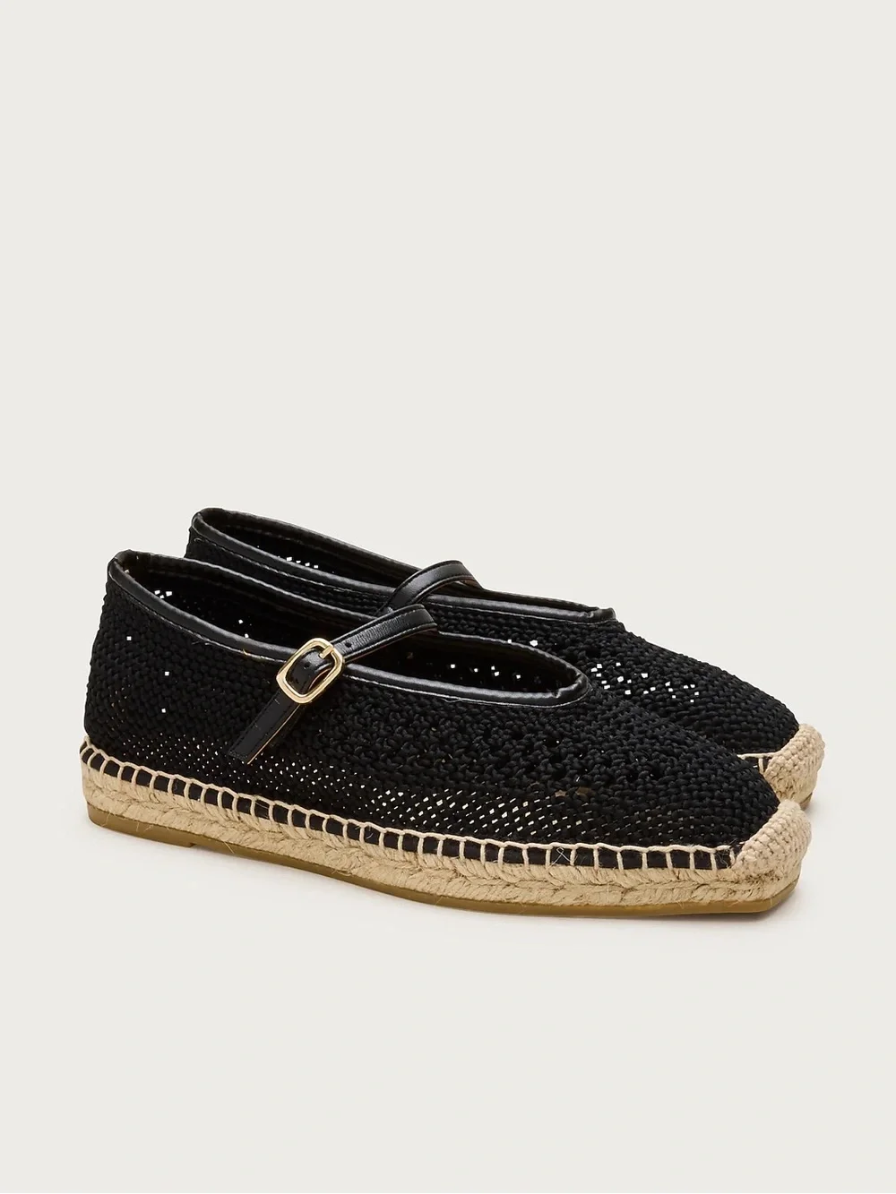 J. Crew Black Crochet Mary Jane Espadrilles with Jute Trim